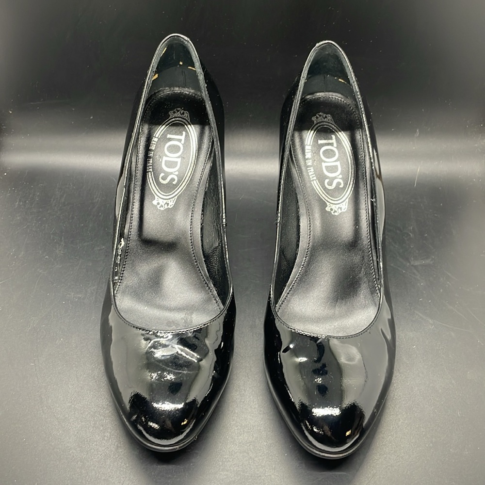 TOD'S Black Patent Leather Wedge Pumps Heels Shoes Size EU 36 1/2 USA 6.5